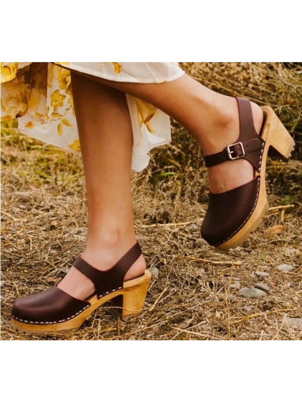 MIA Sophia Slingback Swedish Clogs Heeled Sandals Leather Burgundy US Size 7.5